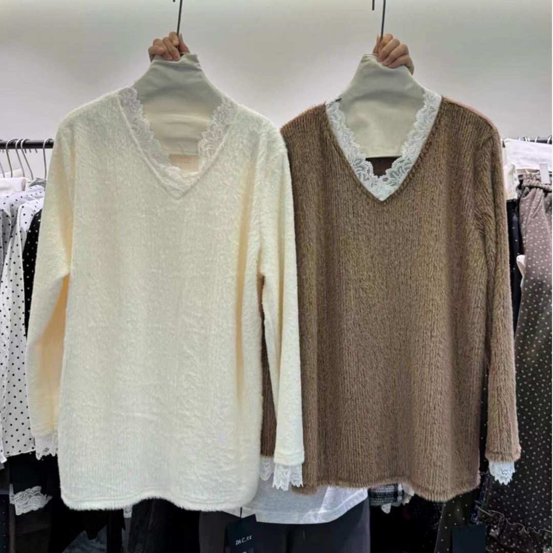 【崔】M0046蕾丝领毛衣长袖百搭秋冬款保暖