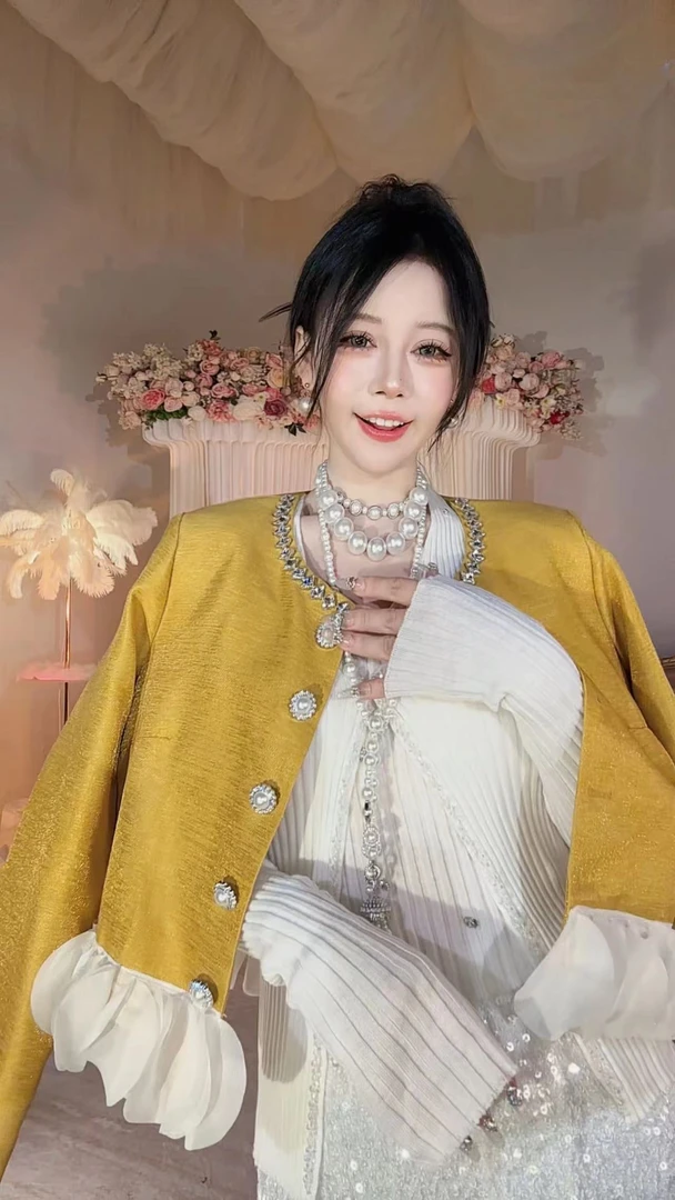 【崔】金銮梦长款 新中式轻奢高级感重工撞色拼接花瓣243416