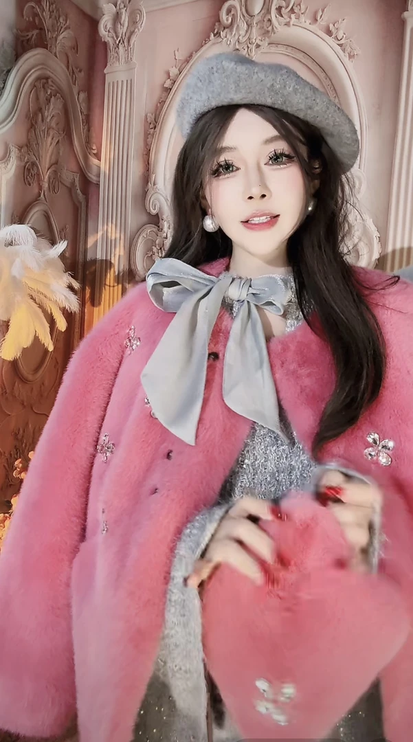 【崔】W0160甜美风简约毛绒保暖外套女秋冬宽松休闲百搭