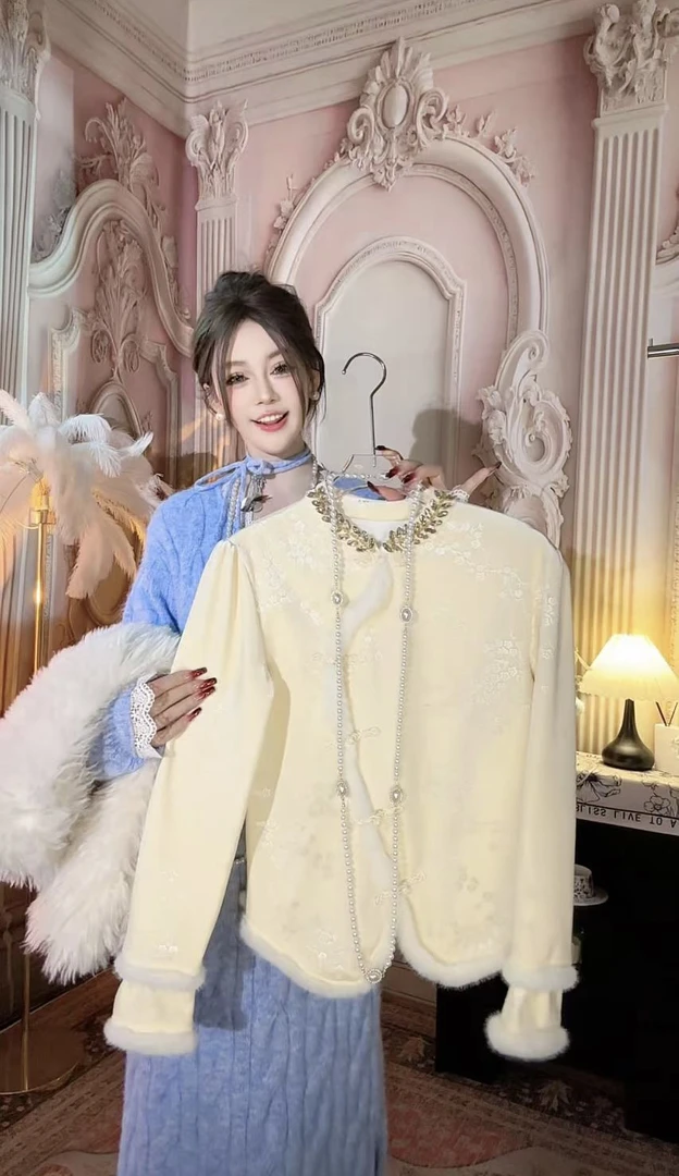 【崔】冬宜雪Z0121厚款秋冬国风上衣圆领刺绣加厚新中式