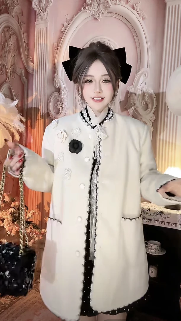 【崔】W0174山茶花女秋季圆领外套上衣女装大衣休闲设计师秋冬