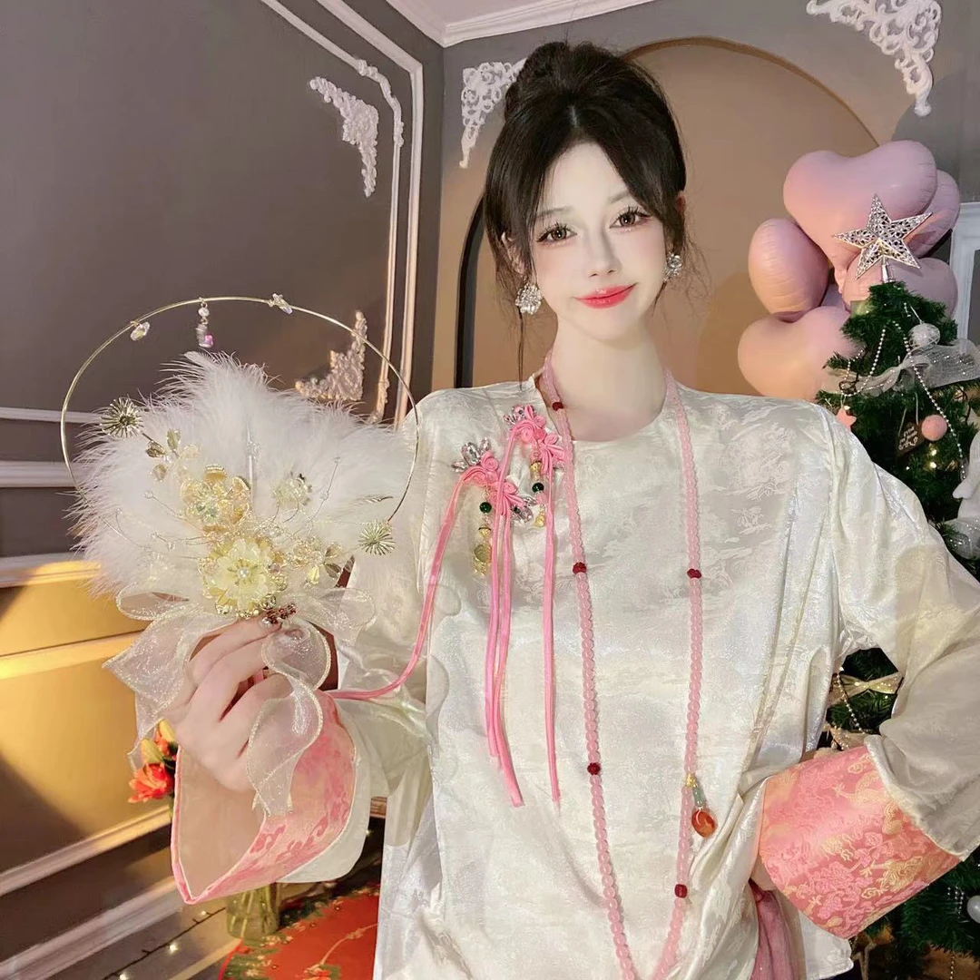 【崔】桃汁甘露 新中式复古盘扣高级感时尚重工百搭撞色衬衫11574