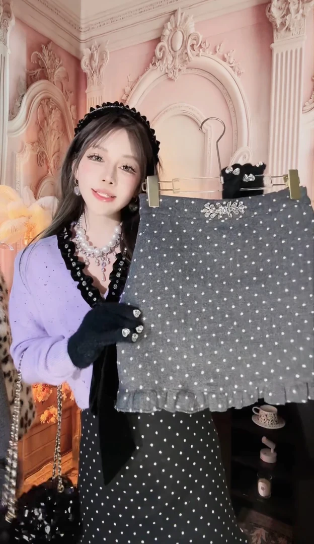 【崔】波尔卡小姐 B0021 甜美风女秋季高腰波点半身裙韩系温柔风