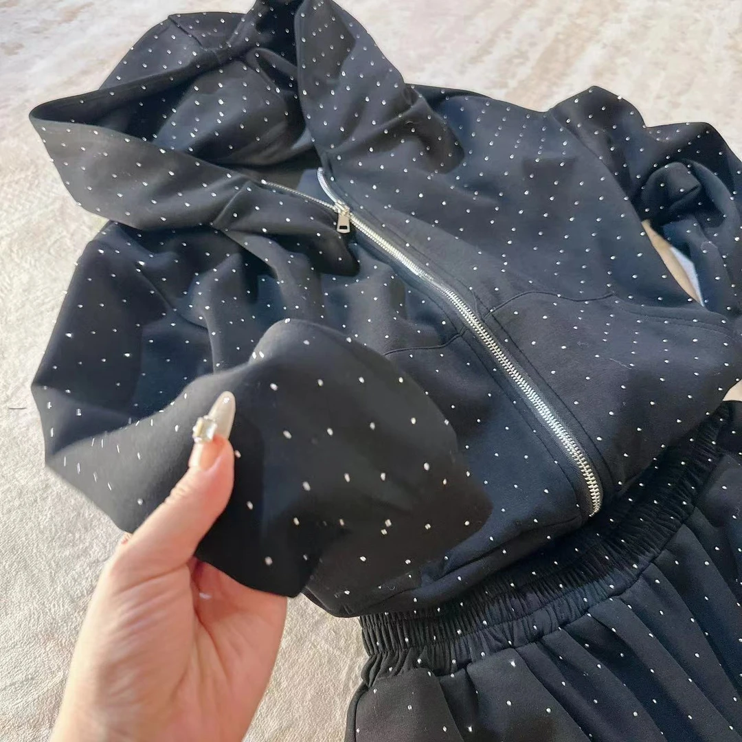 【崔】星空市集连帽拉链上衣阔腿长裤两件套装243294