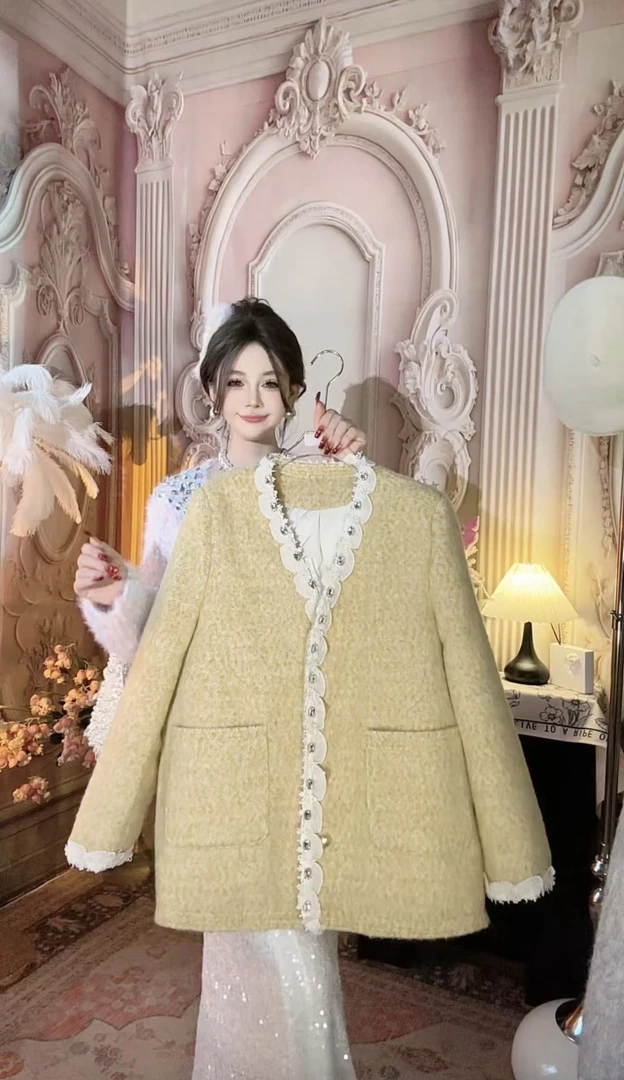 【崔】W0178外套小香风蕾丝冬季上衣气质秋冬短款女士时尚网红