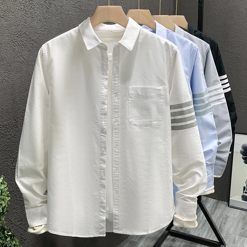 日系休闲长袖白衬衫男士夏季痞帅潮流宽松百搭青年衬衣春秋外套潮