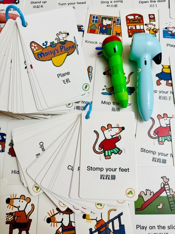 小鼠波波闪卡毛毛虫点读英语启蒙tpr指令卡小蝌蚪单词卡片小达人