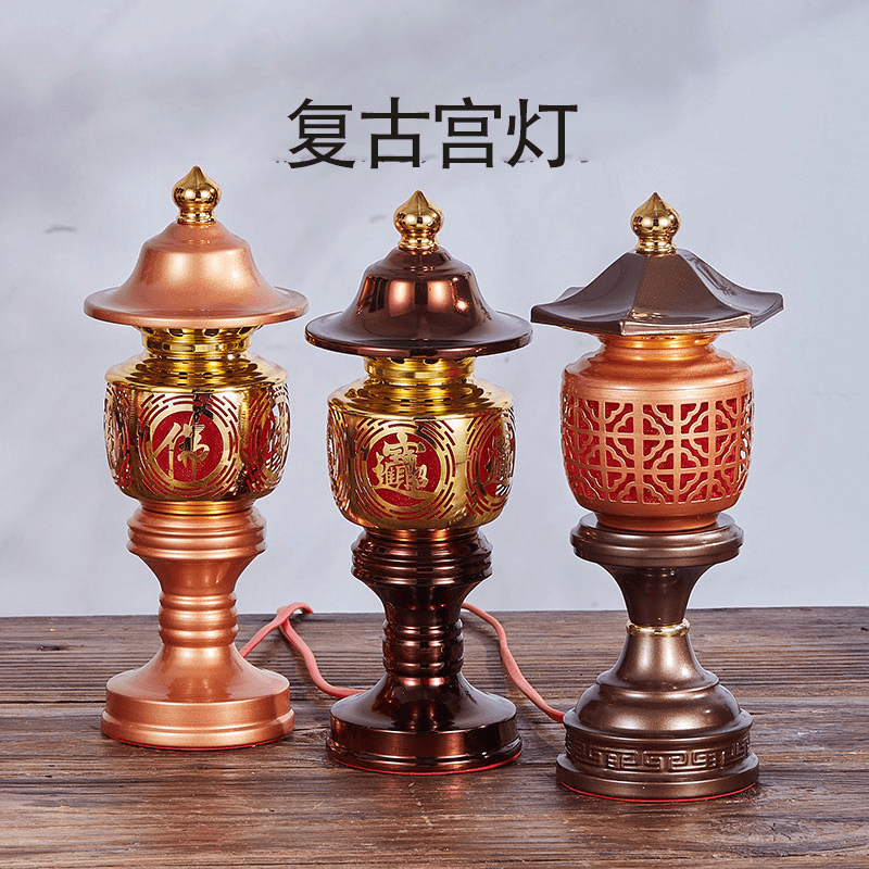 LED水晶复古宫灯琉璃宫灯家用插电合金客厅摆件中式家居摆件