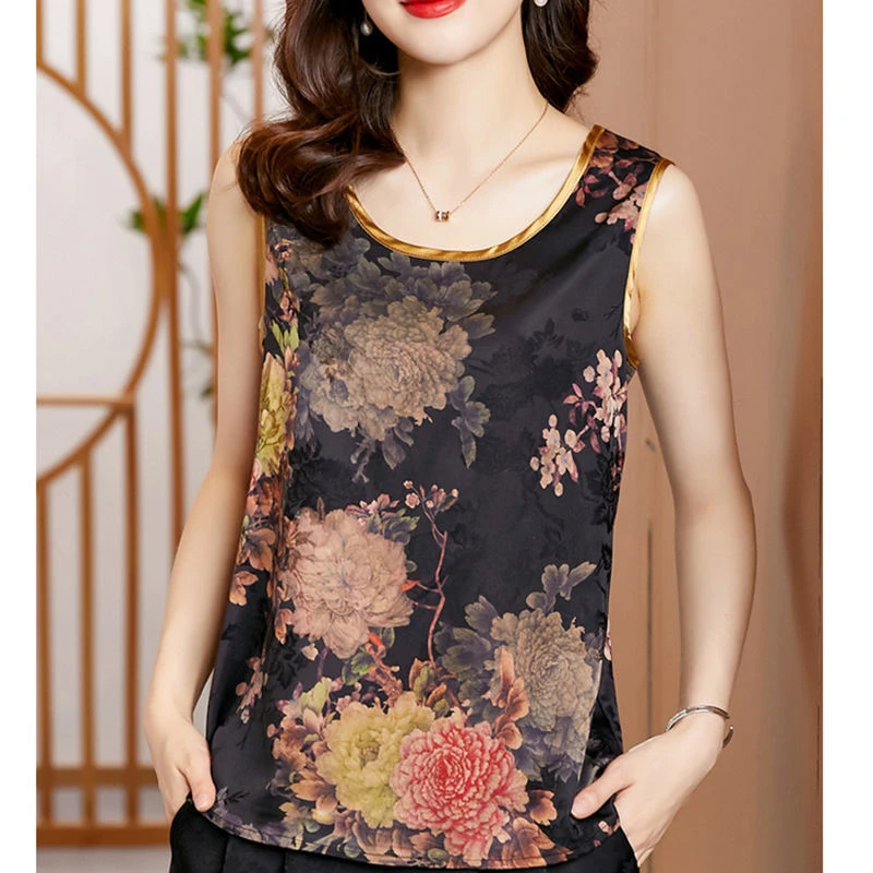 时尚夏款圆领双面花萝大码女装无袖背心打底外套夏季