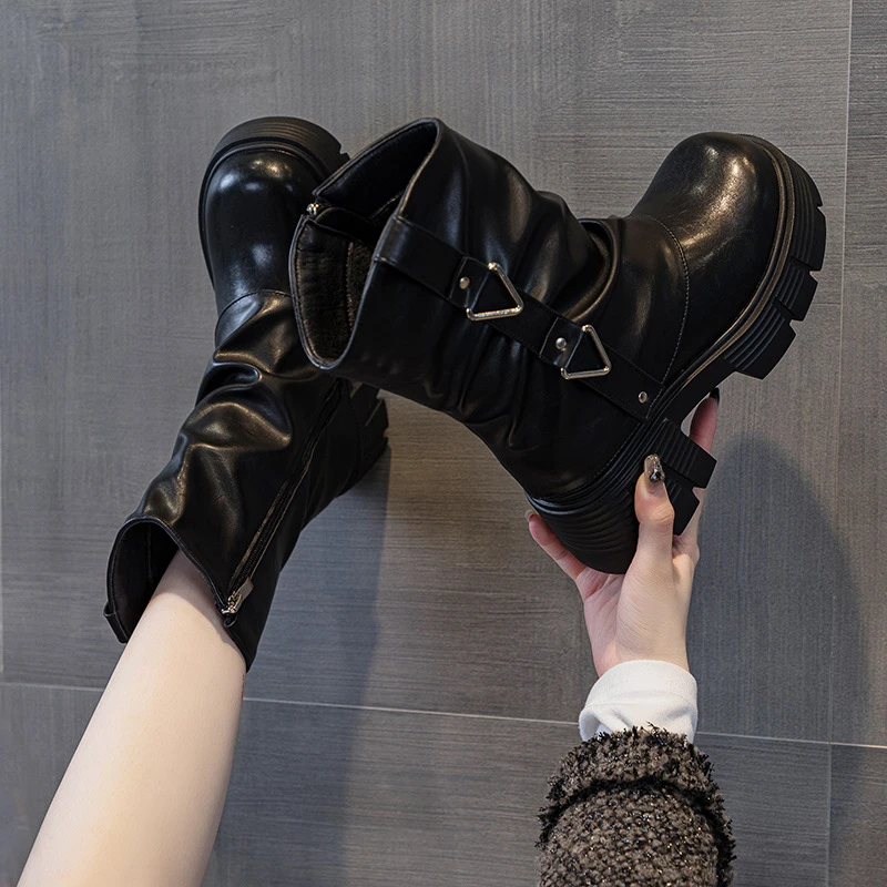 裤管马丁靴女2024秋冬新款休闲时尚皮靴厚底增高短靴潮流炸街女靴