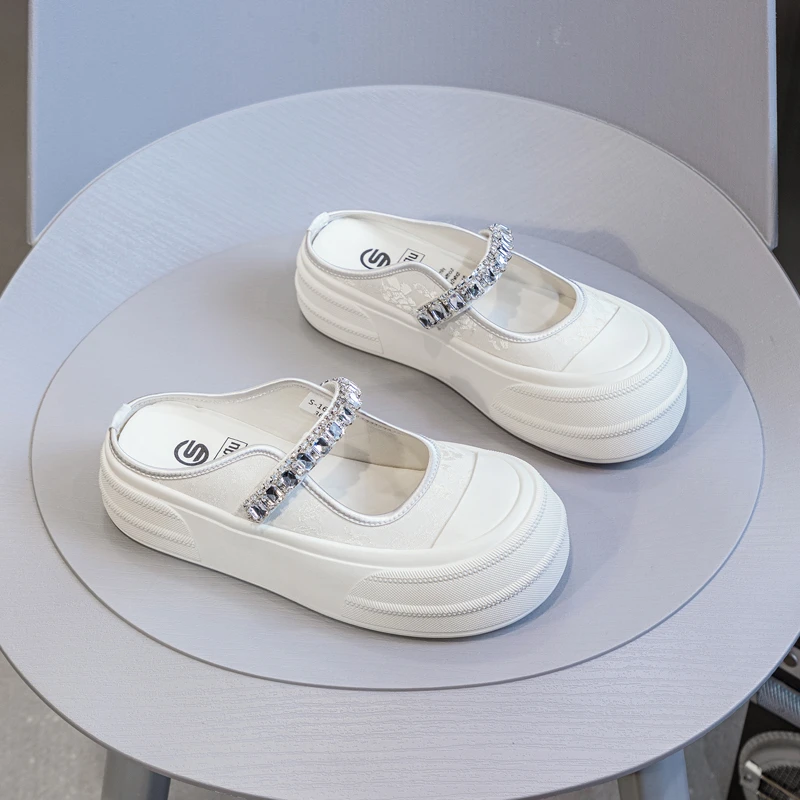 国风水钻包头半拖鞋女2024夏季新款时尚百搭厚底一脚蹬休闲凉拖鞋