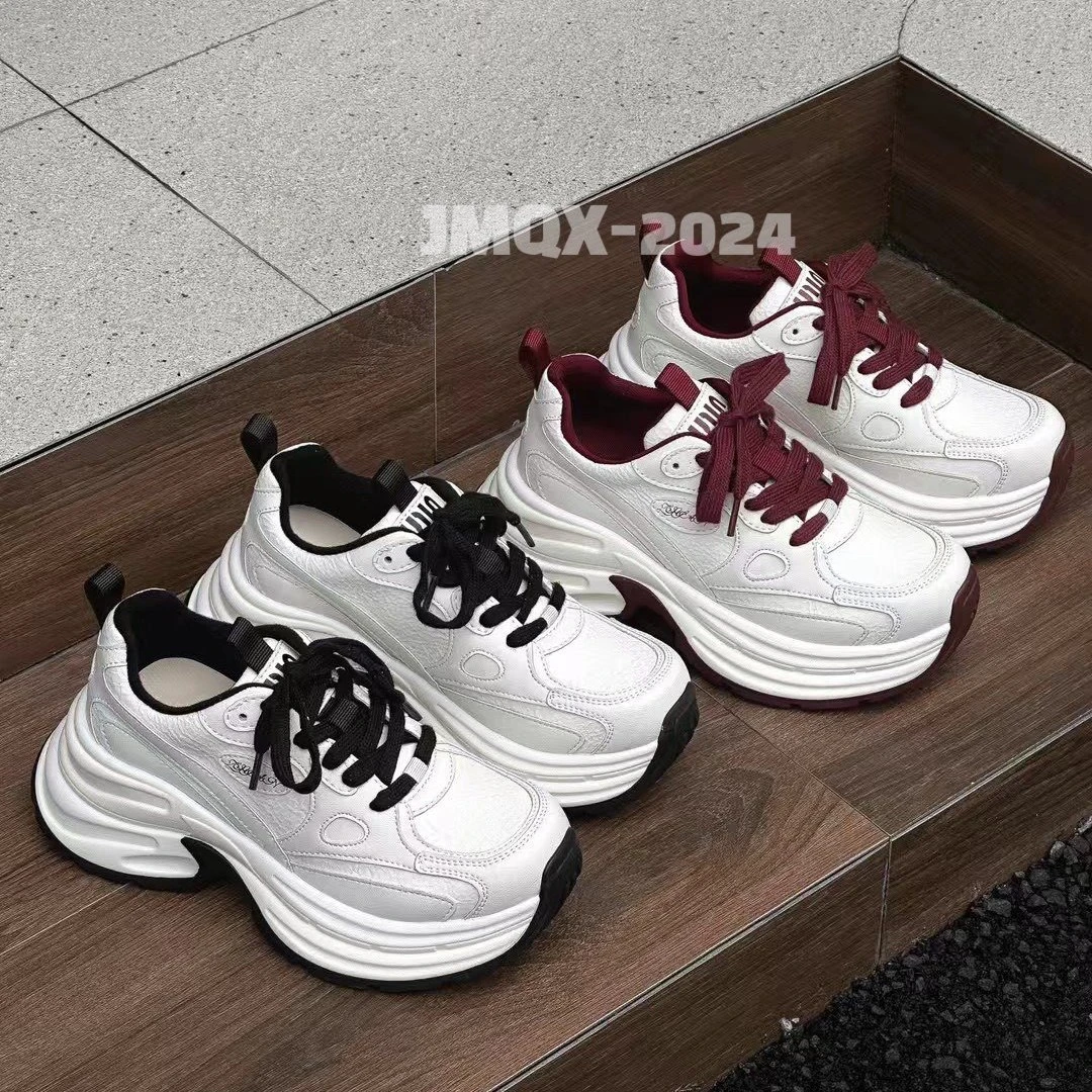 韩版松糕厚底老爹鞋女2024秋冬新款真皮时尚增高运动鞋百搭休闲鞋