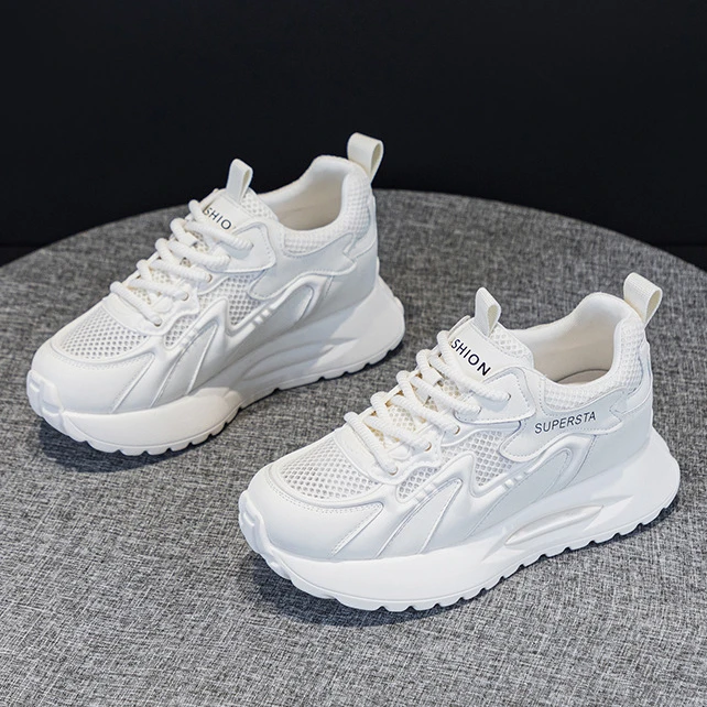 网红爆款真皮老爹鞋女2024春夏新款松糕跑步内增高运动透气休闲鞋