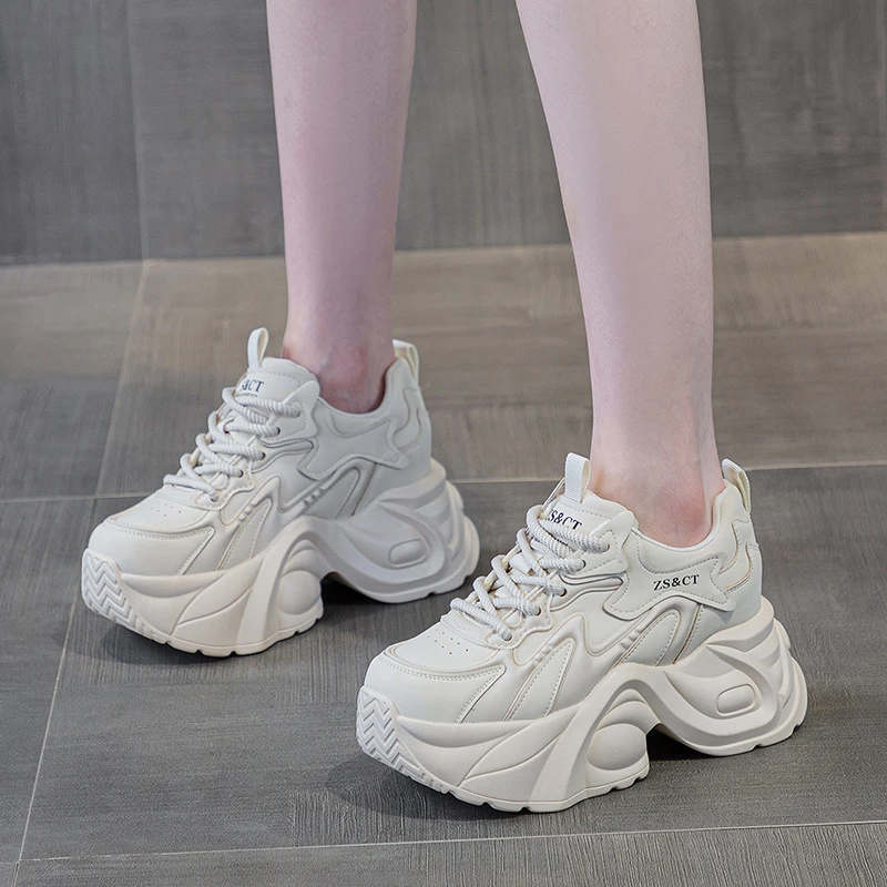 真皮厚底老爹鞋女2024秋冬新款加绒时尚显脚小增高百搭休闲运动鞋