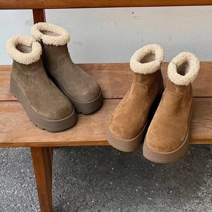 牛皮版厚底增高时尚雪地靴女2024年秋冬季新款加绒保暖东北棉鞋女