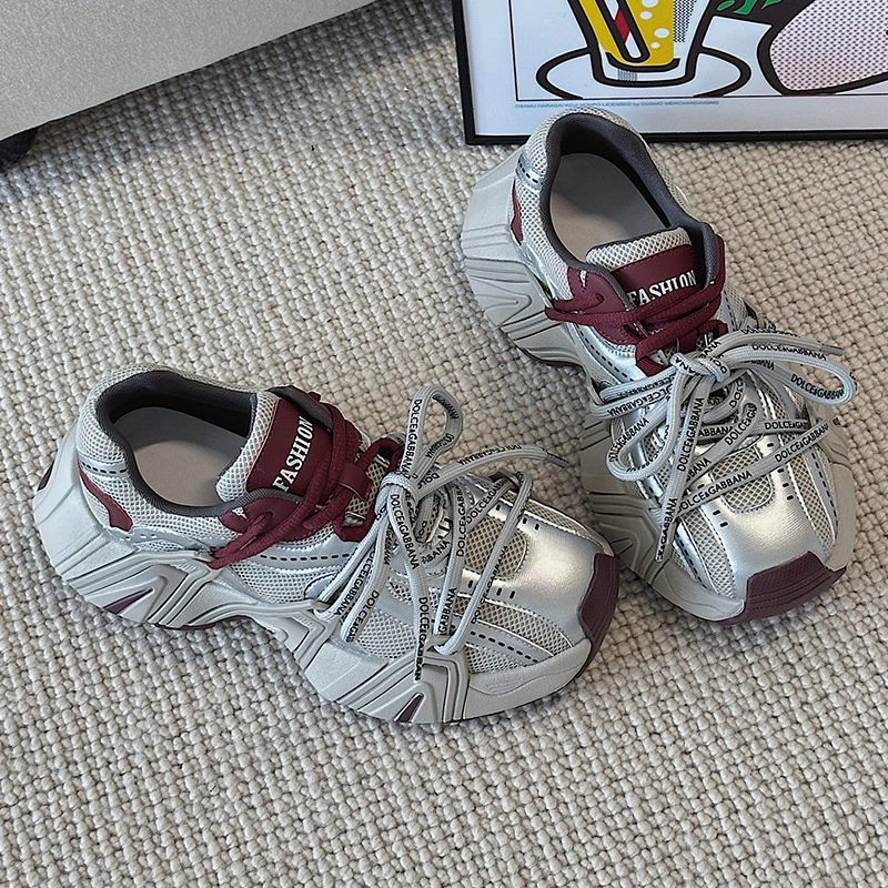 真皮老爹鞋女2025春季新款爆款厚底增高百搭跑步鞋时尚休闲运动鞋