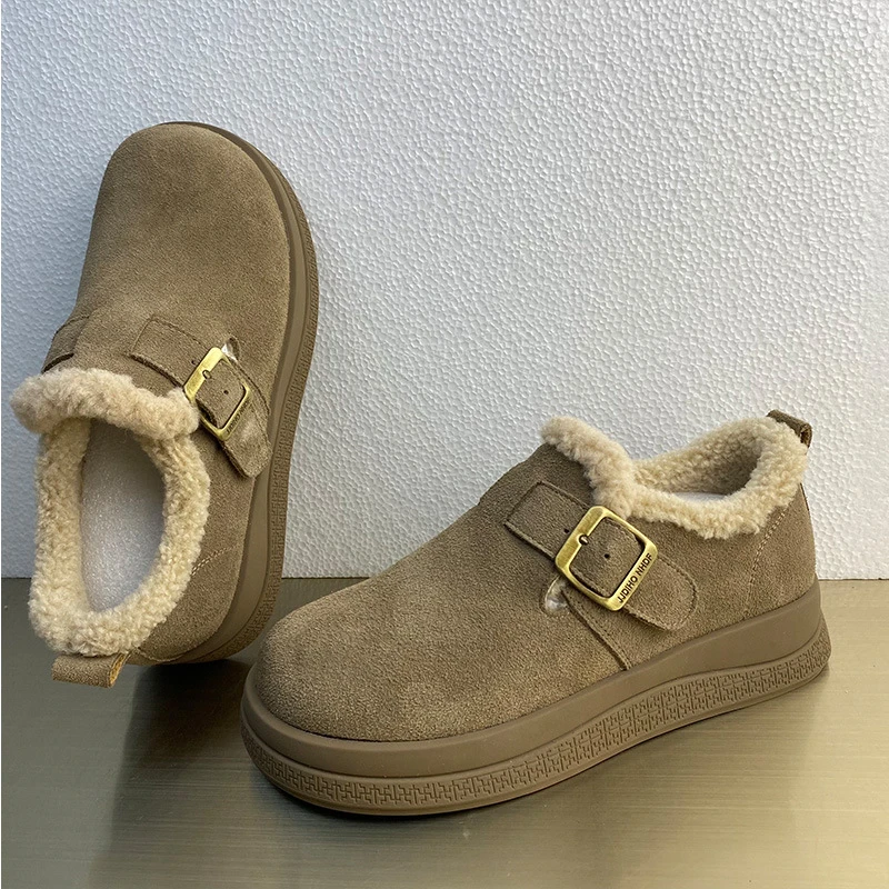 真皮加绒勃肯鞋女2024秋冬新款懒人一脚蹬毛毛鞋舒适软底休闲棉鞋
