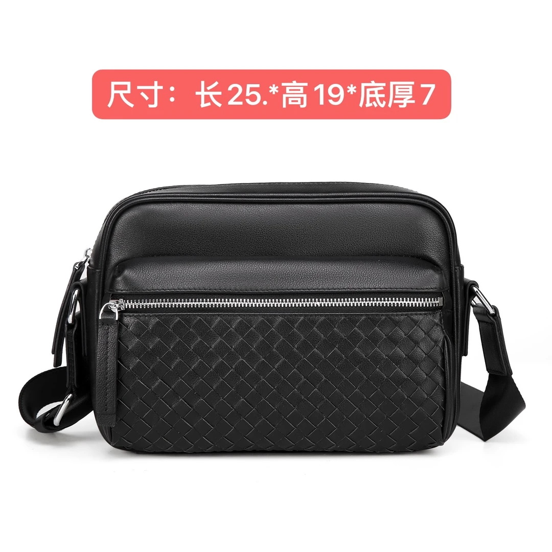 新款潮牌男款真皮单肩斜挎包时尚真皮编织横款休闲男包百搭韩版
