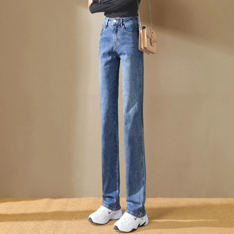 加长直筒牛仔裤女显瘦窄版阔腿宽松秋冬加绒加厚高腰高个子烟管裤