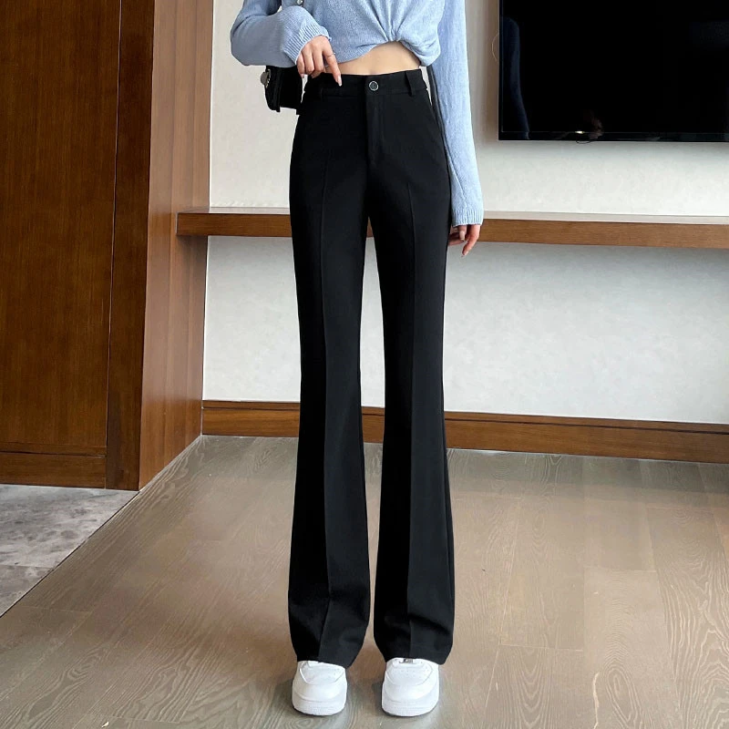 黑色西装喇叭裤女高腰春夏2025薄款显瘦垂感长裤小个子休闲微喇裤