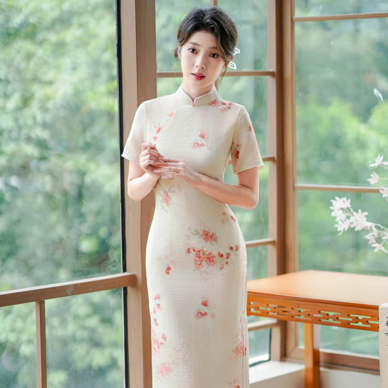 尘记新中式国风气质修身旗袍【照山红】夏季新款改良连衣裙中长款