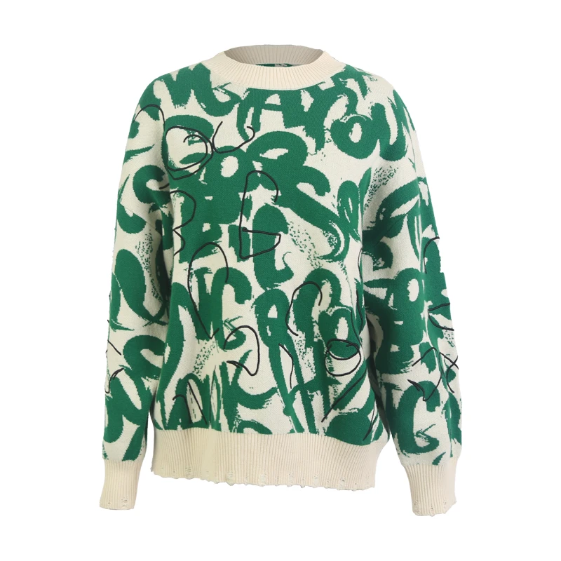 舒迪茗媛秋冬新款绿色圆领休闲长袖羊毛衫