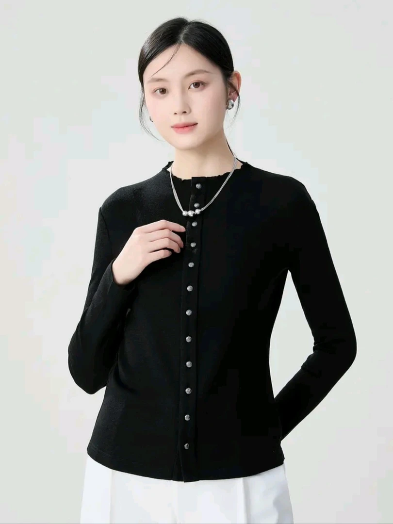 新款时尚百搭修身打底黑色显瘦气质春秋针织衫5301016