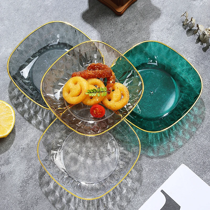 果盘家用客厅茶几金边透明轻奢中式小吃盘零食摆放盘水果盘水果碟