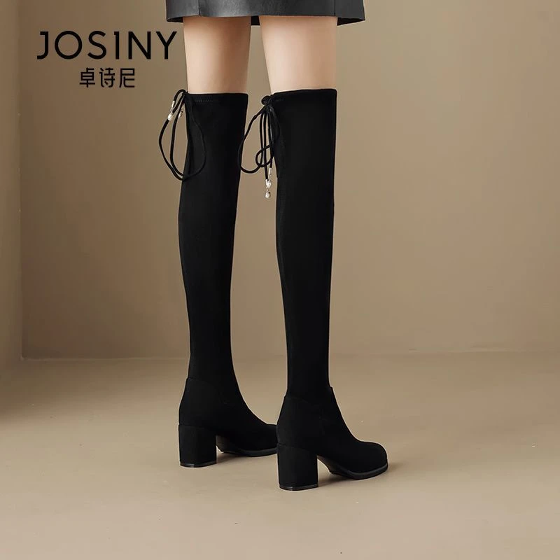 卓诗尼过膝长靴女2024新款秋冬袜靴弹力瘦瘦靴加绒保暖高跟长筒靴