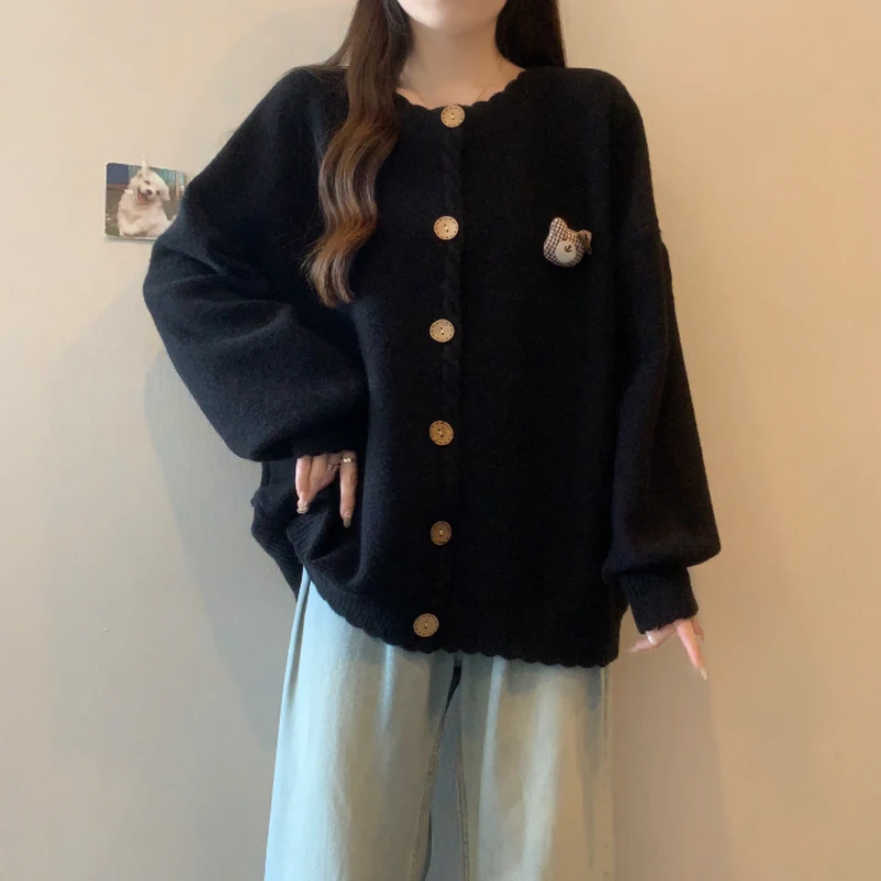 大码女装遮肚子显瘦毛衣外套女秋冬胖妹妹中长款宽松加厚针织开衫