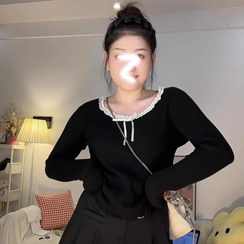 秋季新款微胖妹妹黑色显瘦打底衫大码女装遮肚子正肩长袖T恤上衣