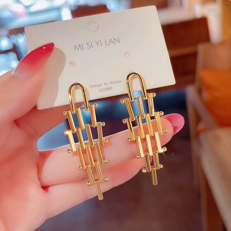 铜合金耳饰 欧美几何梯形金属耳钉女气质个性小众设计感耳环耳坠