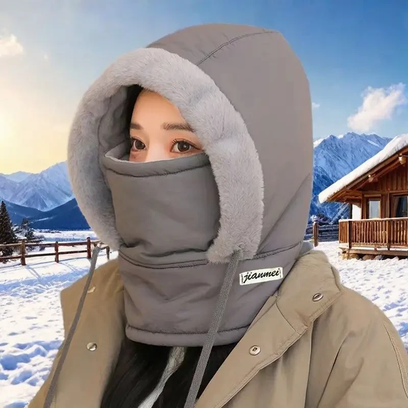 冬季新款 保暖雷锋帽子加绒加厚护耳防寒面罩围脖滑雪一体防yw
