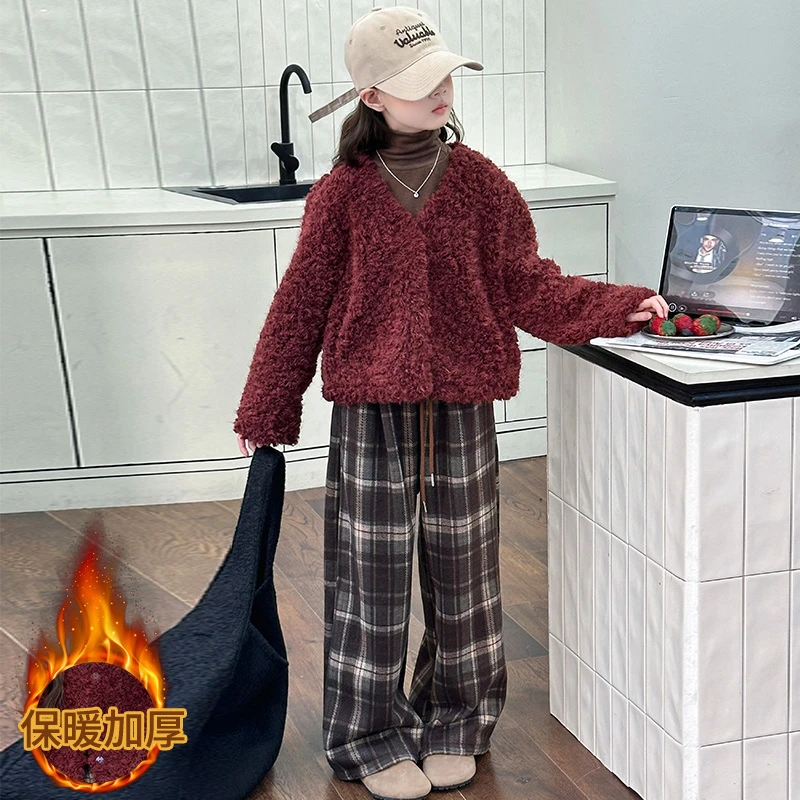 女童2024新款秋冬季毛毛衣套装中大童6-9-15岁时尚外套打底衫裤子