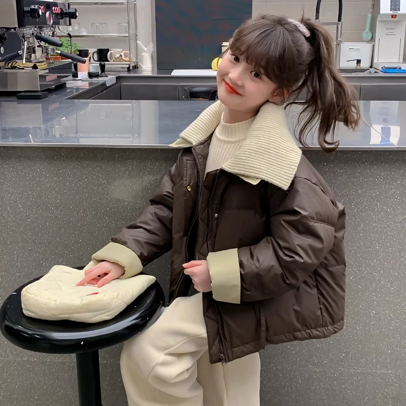 女童羽绒服2024新款冬装洋气大童加厚短款90白鸭绒外套儿童装冬季