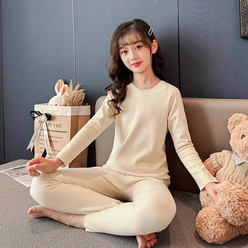 女童2023新款保暖内衣套装德绒无痕秋冬打底5中大儿童两件套圆领9