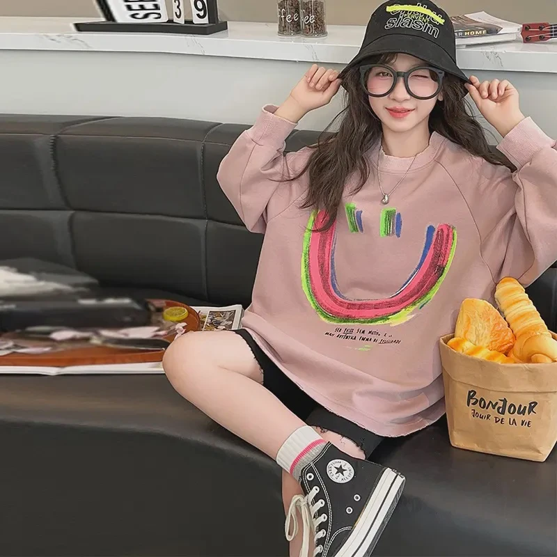 女童卫衣中长款韩版宽松2024秋装新款中大童洋气套头长袖上衣秋季