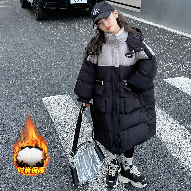 女童2023新款棉服时尚棉内胆儿童中长款加厚棉衣保暖中大童冬季10