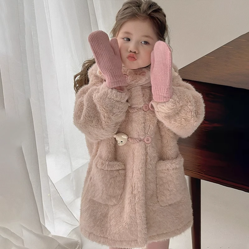 女童外套秋冬款2024新款儿童秋装羊羔毛大衣女孩羊羔绒毛毛衣加绒