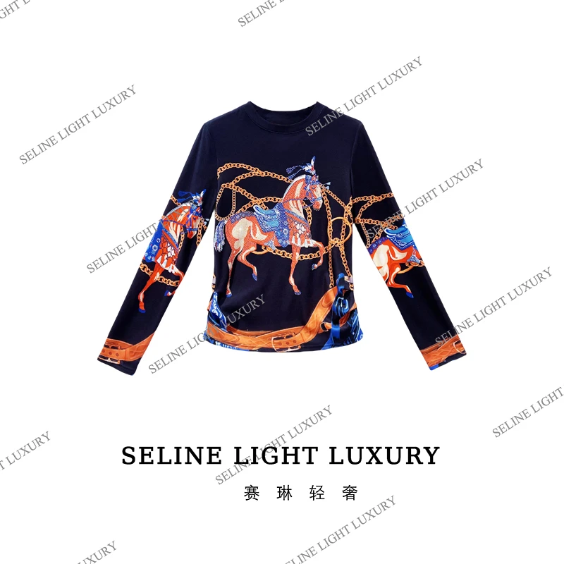 【24XQ-18】2024 SELINE 设计感上衣秋冬轻奢小马图时尚休闲内搭