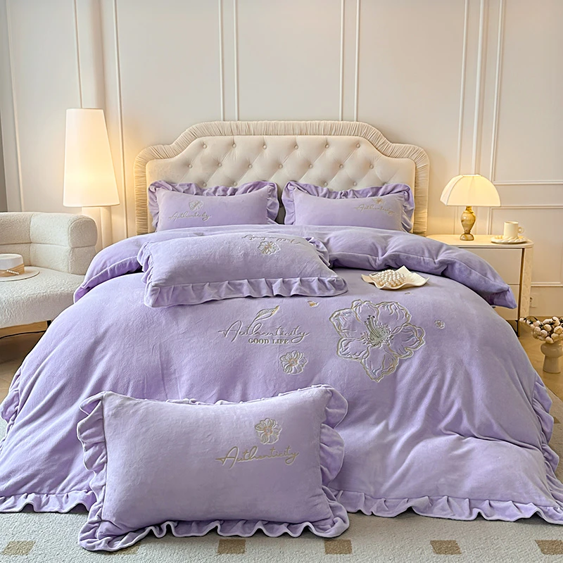 2024新款-A+母婴级重工刺绣加厚牛奶绒四件套韩版超柔婴儿绒4件套