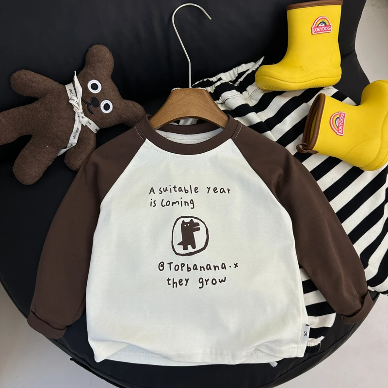 儿童春秋款长袖t恤2025新款卡通插肩袖薄款打底衫男童百搭上衣潮