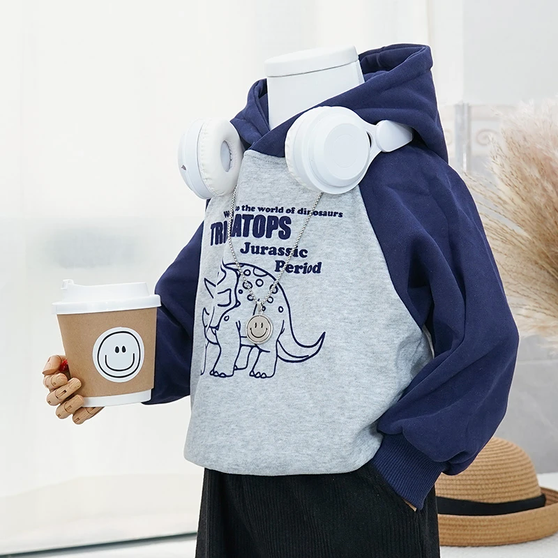 儿童卫衣连帽2025男童休闲运动上衣帅气洋气恐龙印花秋款保暖原创