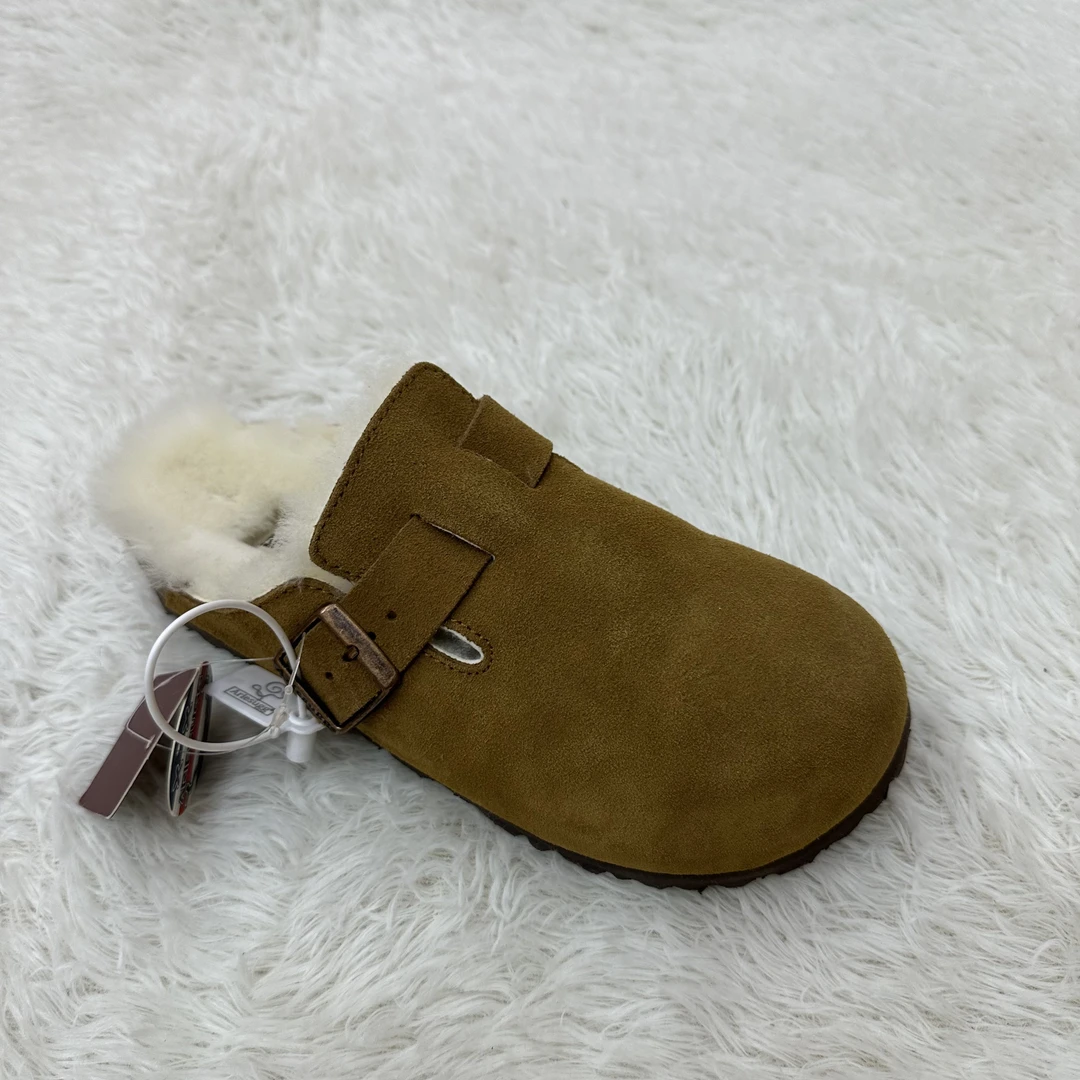 2023冬季桑坡勃肯鞋羊皮毛一体包头拖鞋女外穿加绒真皮软木勃肯鞋