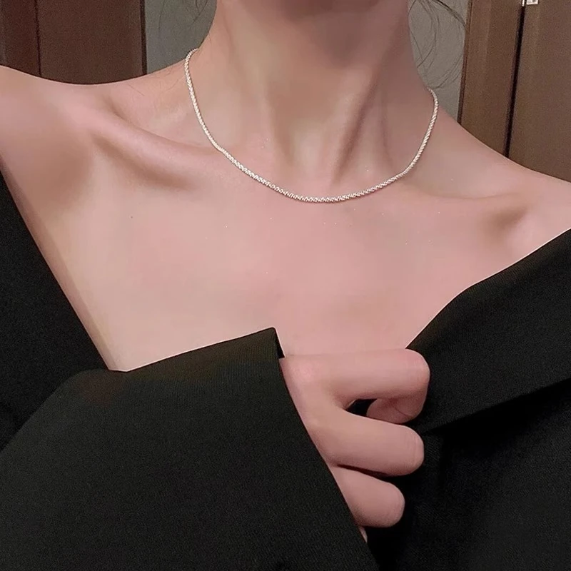 链子足银 超闪波光粼粼满天星项链女素链锁骨链裸链毛衣颈链