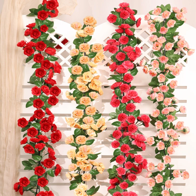 仿真玫瑰假花藤条蔓壁挂缠绕空调下水管道遮挡装饰吊篮顶塑料客厅