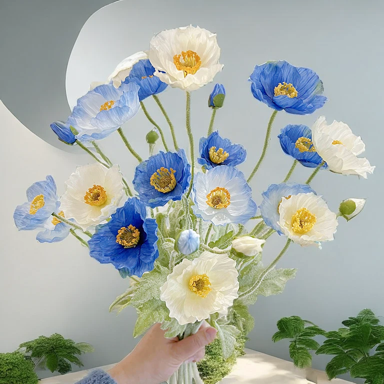 进口高仿真花虞美人花艺装饰花材餐桌摄影道具花婚庆油画感花束