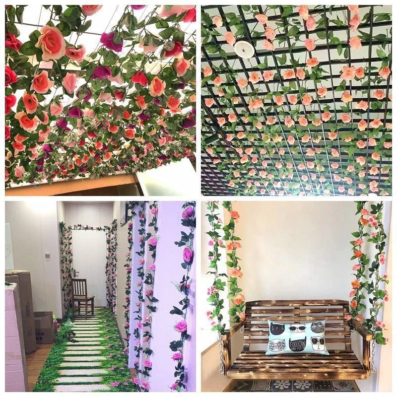 仿真玫瑰花藤条婚庆吊顶假花装饰空调暖气管道缠绕塑料绿植藤蔓条
