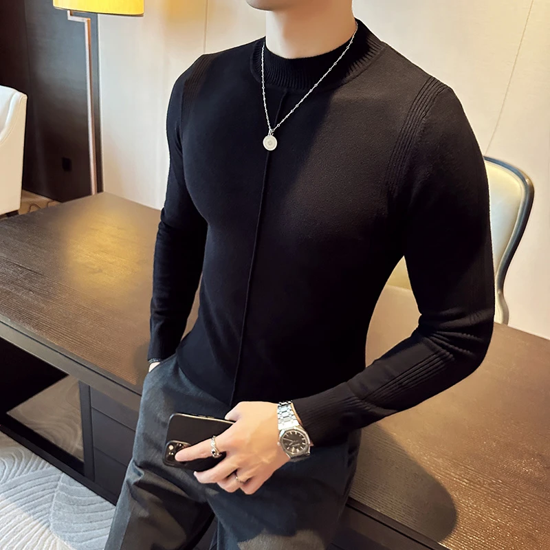 紧身打底毛衣男士秋冬季韩版潮流修身高级感针织衫半高领潮牌痞帅
