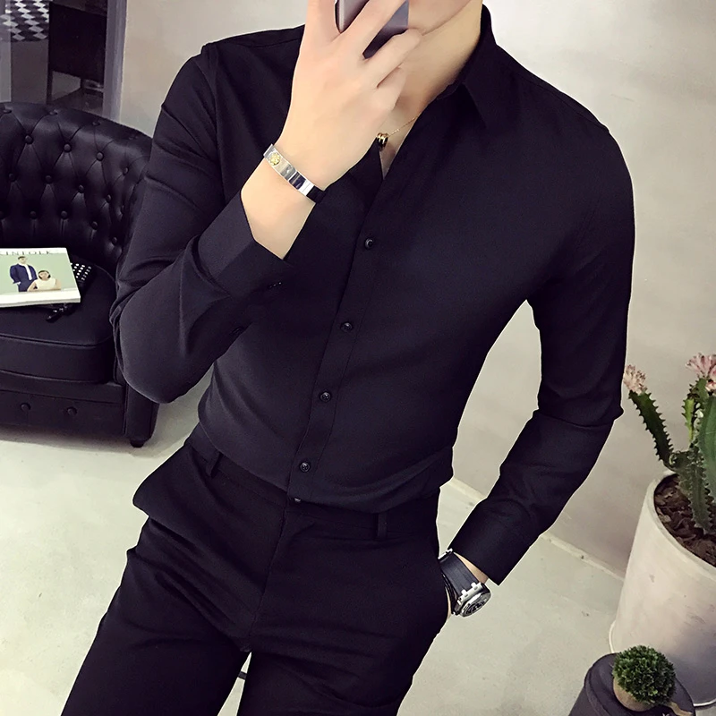 春秋季男士韩版潮流修身长袖衬衫高级感潮牌痞帅商务休闲简约衬衣